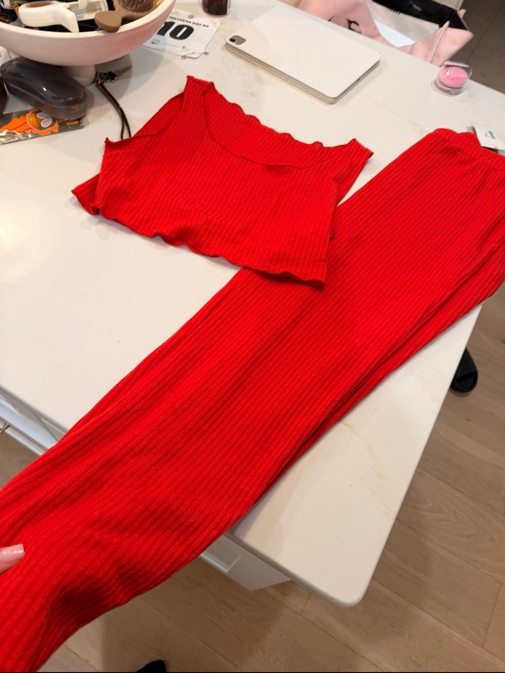 Red Ribbed Two-Piece Sleep Set - Women